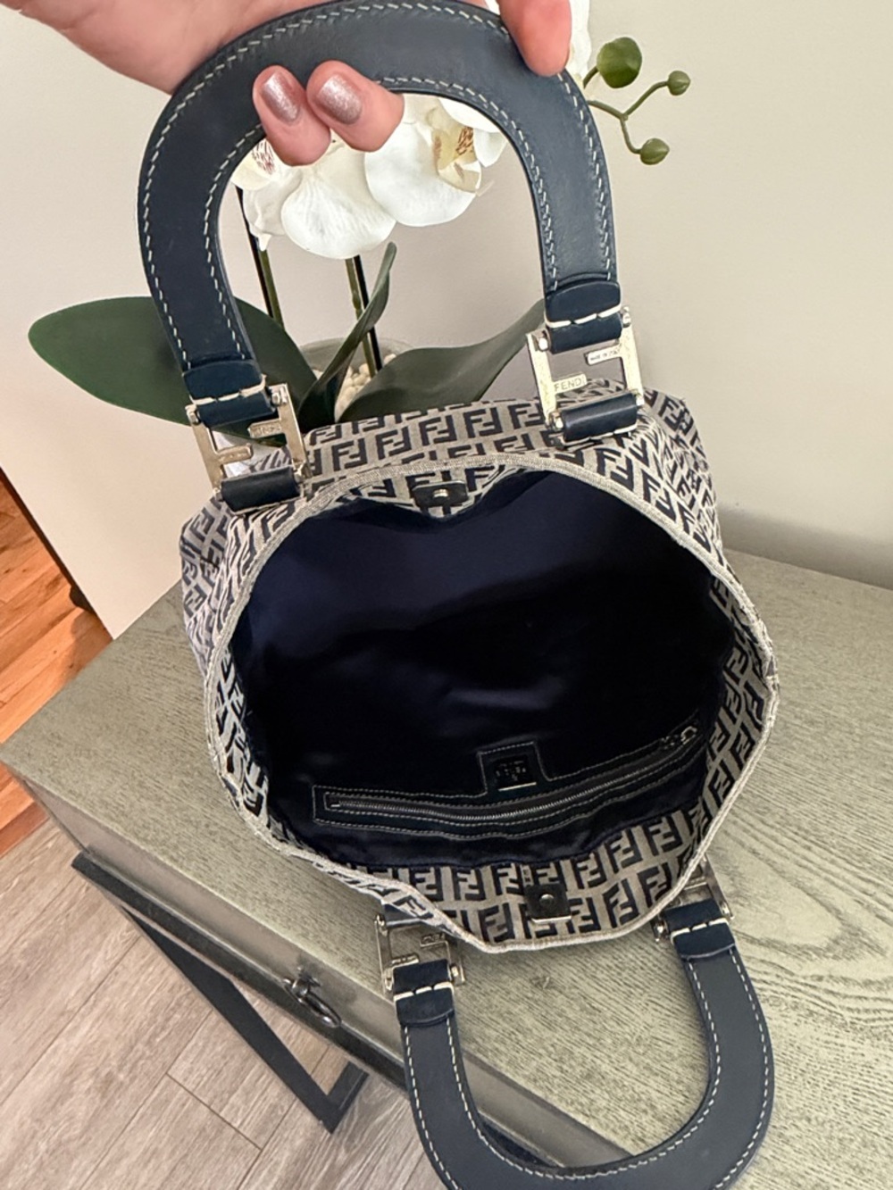 Fendi Zucca Logo Tote in Navy and Beige Canvas - Picture 11 of 11